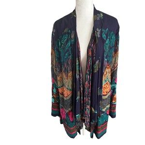 CAROL LITTLE Beaded Mandala Waterfall Wrap Kimono Sz 12 Blue Multi Lined